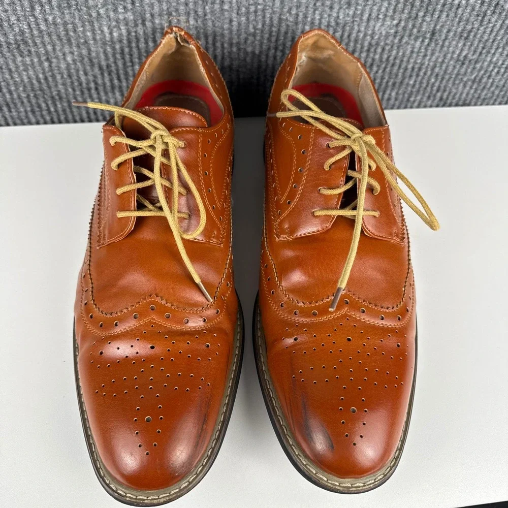 Bruno Marc Mens Cognac Brown Wingtip Brogue Oxford Dress Shoes Lace Up Size 11‎